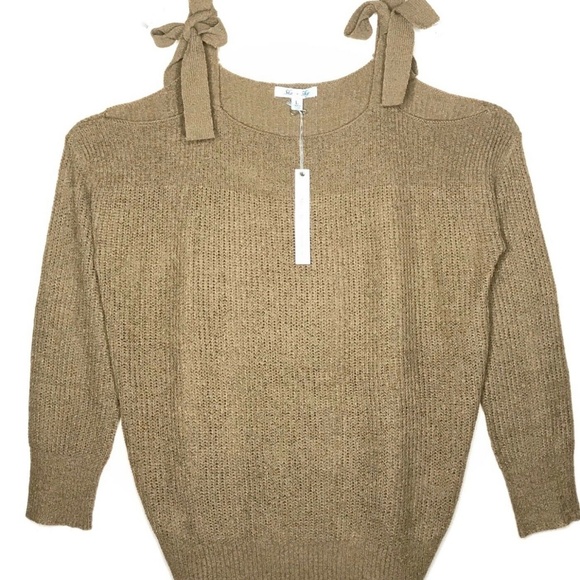 She & Sky Oversized Cold Shoulder Sweater Bow Tie Women's L - Picture 2 of 7